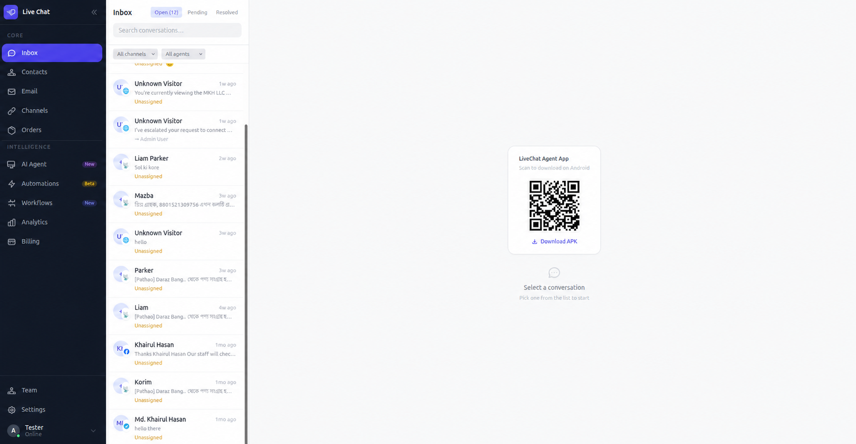LiveChat BD unified inbox dashboard